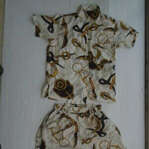 vintage Surprise Womens 2 Pcs Silk Shorts Set Size S Beige/Black